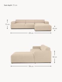 Ecksofa Melva (4-Sitzer), Bezug: 100% Polyester Der hochwe, Gestell: Massives Kiefernholz, Spa, Füße: Kunststoff Dieses Produkt, Webstoff Beige, B 319 x T 196 cm, Eckteil links