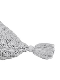 Gebreide kussenhoes Astrid met kwastjes in grijs, 100% gekamd katoen, Grijs, B 50 x L 50 cm