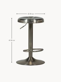 Tabouret de bar en métal Isaac, hauteur réglable, Aluminium, enduit, Argenté, Ø 39 x haut. 61 - 81 cm