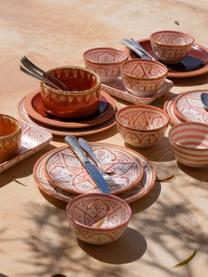 Handgemachter marokkanischer Speiseteller Beldi mit Goldrand, Keramik, Orange, Cremefarben, Gold, Ø 26 x H 2 cm
