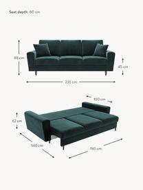 Sofá cama de terciopelo Moghan (3 plazas), con espacio de almacenamiento, Tapizado: terciopelo de poliéster A, Estructura: madera de pino maciza, ma, Patas: metal pintado, Terciopelo azul petróleo, patas negro, An 235 x F 100 cm