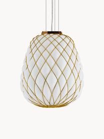 Ručne vyrobená závesná lampa Pinecone, Biela, odtiene zlatej, Ø 50 x V 52 cm