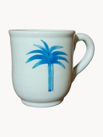 Ręcznie malowany kubek The Palms, Ceramika, Niebieski, biały, Ø 5 x W 9 cm, 300 ml