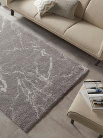Flauschiger Hochflor-Teppich Mayrin mit marmoriertem Muster, Flor: 100% Polypropylen, Grau, Cremefarben, B 200 x L 290 cm (Größe L)