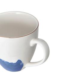 Porzellan Kaffeetasse Rosie mit abstraktem Muster und goldfarbenem Rand, 2 Stück, Porzellan, Weiss,Blau, Ø 12 x H 9 cm