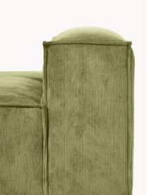 Chaise longue module Lennon van corduroy, Bekleding: corduroy (92% polyester, , Frame: massief grenenhout, FSC-g, Poten: kunststof, Corduroy donkergroen, B 150 x D 119 cm, rugleuning links