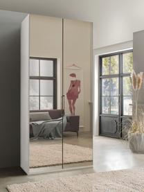 Armoire Monaco, 2 portes battantes, Blanc, portes miroir, larg. 100 x haut. 216 cm