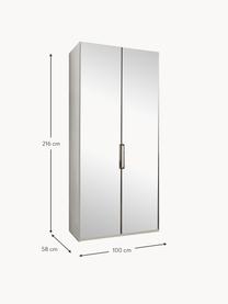 Armoire Monaco, 2 portes battantes, Blanc, portes miroir, larg. 100 x haut. 216 cm