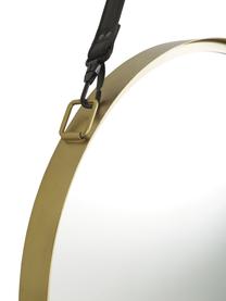 Ronde wandspiegel Liz met zwart leren ophangband, Goudkleurig, Ø 80 cm