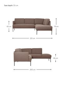 Sofa narożna Fluente, Tapicerka: 100% poliester Dzięki tka, Stelaż: lite drewno sosnowe, Nogi: metal malowany proszkowo, Nugatowa tkanina, S 221 x G 200 cm, lewostronna