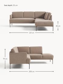 Divano angolare Fluente, Rivestimento: 100% poliestere Con 115.0, Struttura: legno di pino massiccio, Piedini: metallo verniciato a polv, Tessuto taupe, Larg. 221 x Prof. 200 cm, chaise longue a sinistra