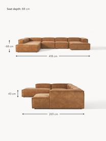 Sofa modułowa ze skóry z recyklingu Lennon, Tapicerka: skóra z recyklingu (70% s, Stelaż: lite drewno, sklejka, Nogi: tworzywo sztuczne Ten pro, Brązowa skóra, S 418 x G 269 cm, prawostronna