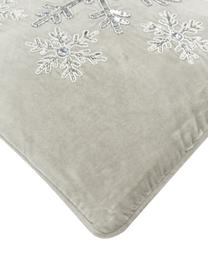 Geborduurde fluwelen kussenhoes Snowflake in grijs, Fluweel (100% katoen), Grijs, 45 x 45 cm