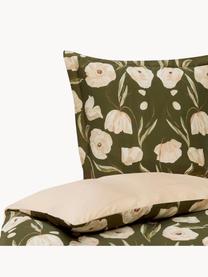 Parure copripiumino in raso di cotone organico design Aimee di Candice Grey Aimee, Verde, beige, 155 x 200 cm + 1 federa 50 x 80 cm