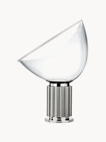 Dimmbare LED-Tischlampe Taccia Small, mundgeblasen, Lampenschirm: Kunststoff, Glas, Silberfarben, Ø 37 x H 49 cm