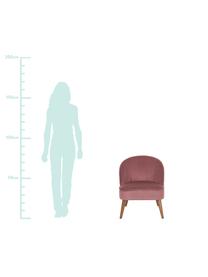 Fluwelen fauteuil Aya in roze, Bekleding: fluweel (polyester), Poten: berkenhout, gelakt, Teddy crèmewit, B 73 x D 64 cm