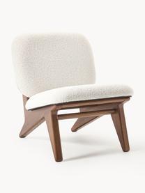 Fauteuil lounge en bouclette Shenay, Bouclette blanche, chêne brun foncé laqué, larg. 65 x prof. 82 cm