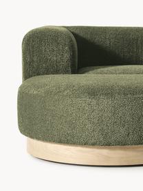 Modulares Ecksofa Natalie aus Teddy-Bouclé, Bezug: Teddy-Bouclé (100 % Polye, Gestell: mitteldichte Holzfaserpla, Sockel: Massives Buchenholz, lack, Teddy-Bouclé Dunkelgrün, helles Buchenholz, B 337 x T 197 cm, Eckteil links