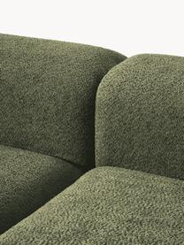 Modulares Ecksofa Natalie aus Teddy-Bouclé, Bezug: Teddy-Bouclé (100 % Polye, Gestell: mitteldichte Holzfaserpla, Sockel: Massives Buchenholz, lack, Teddy-Bouclé Dunkelgrün, helles Buchenholz, B 337 x T 197 cm, Eckteil links