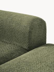 Modulares Ecksofa Natalie aus Teddy-Bouclé, Bezug: Teddy-Bouclé (100 % Polye, Gestell: mitteldichte Holzfaserpla, Sockel: Massives Buchenholz, lack, Teddy-Bouclé Dunkelgrün, helles Buchenholz, B 337 x T 197 cm, Eckteil links