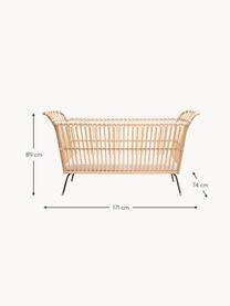 Lettino per bambini in rattan fatto a mano Frederick, Gambe: acciaio rivestito, Materasso: nucleo in cocco, lana di , Beige, bianco latte, Larg. 60 x Lung. 120 cm