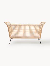 Lettino per bambini in rattan fatto a mano Frederick, Gambe: acciaio rivestito, Materasso: nucleo in cocco, lana di , Beige, bianco latte, Larg. 60 x Lung. 120 cm