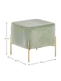 Tabouret velours vert sauge Harper, Vert sauge, couleur dorée, larg. 46 x haut. 44 cm