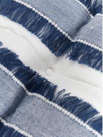 Cojín de asiento de algodón con flecos Raja, Tapizado: 100% algodón, Blanco crema, azul, An 40 x L 40 cm