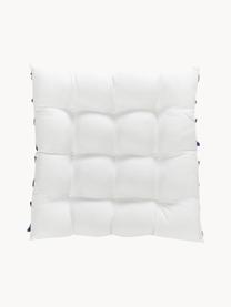 Coussin de chaise 40x40 en coton avec franges Raja, Bleu foncé, blanc crème, larg. 40 x long. 40 cm