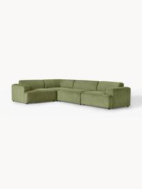 Grosses Ecksofa Melva (4-Sitzer) aus Cord, Bezug: Cord (92 % Polyester, 8 %, Gestell: Massives Kiefernholz, Spe, Cord Olivgrün, B 339 x T 220 cm, Eckteil links