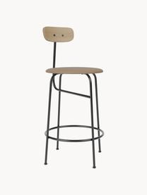 Tabouret de bar en cuir Afteroom, Cuir beige, bois, cadre noir, larg. 48 x long. 91 cm