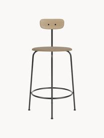 Tabouret de bar en cuir Afteroom, Cuir beige, bois, cadre noir, larg. 48 x long. 91 cm