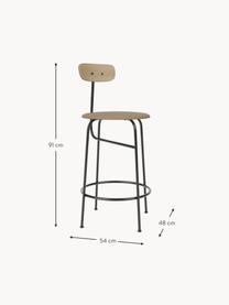 Krzesło barowe ze skóry i metalu Afteroom, Tapicerka: skóra, Stelaż: stal malowana proszkowo, Beżowa skóra, drewno naturalne, czarny, S 48 x W 91 cm