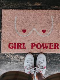 Felpudo Girl Power, Parte superior: fibras de coco, Reverso: PVC, Rosa, An 40 x L 60 cm