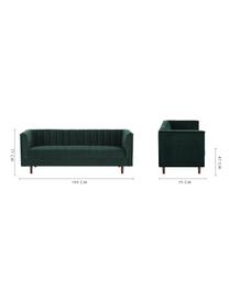 Samt-Sofa Paula (3-Sitzer) in Dunkelgrau mit Holz-Füssen, Bezug: Samt (Polyester) 28.000 S, Gestell: Kiefernholz, Samt Dunkelgrün, 199 x 77 cm