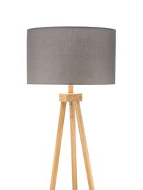 Tripod vloerlamp Grand Coziness met houten voet, Lampenkap: stof, Lampvoet: hout, Grijs, houtkleurig, Ø 51 x H 147 cm