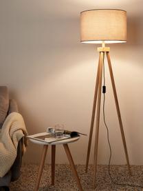 Tripod vloerlamp Grand Coziness met houten voet, Lampenkap: stof, Lampvoet: hout, Grijs, houtkleurig, Ø 51 x H 147 cm