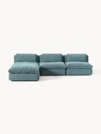 Narożna sofa modułowa z pufem Felix, Tapicerka: 100% poliester Dzięki tka, Nogi: tworzywo sztuczne Ten pro, Turkusowo-zielona tkanina, B 300 x T 210 cm