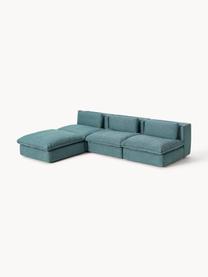 Canapé d'angle modulable avec pouf Felix, Tissu vert turquoise, larg. 300 x prof. 210 cm