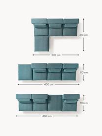 Narożna sofa modułowa z pufem Felix, Tapicerka: 100% poliester Dzięki tka, Nogi: tworzywo sztuczne Ten pro, Turkusowo-zielona tkanina, B 300 x T 210 cm