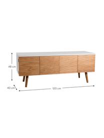 Scandi tv-meubel Pedro met deuren, Frame: gelakt MDF, Wit, grenenhoutkleurig, 120 x 48 cm