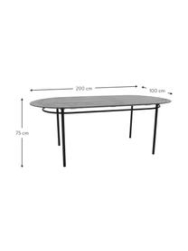 Ovale eettafel Ringding met massief houten blad, 200 x 100 cm, Tafelblad: gelakt sungkaihout, Poten: gecoat metaal, Zwart, B 200 x D 100 cm