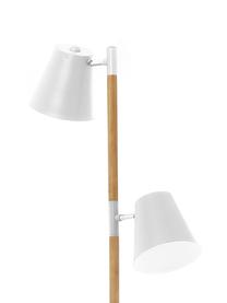 Scandi leeslamp Rubi, Lampenkap: gecoat metaal, Frame: hout, Lampvoet: gecoat metaal, Wit, Ø 18 x H 150 cm