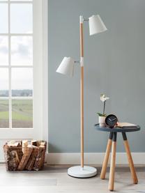 Scandi leeslamp Rubi, Lampenkap: gecoat metaal, Frame: hout, Lampvoet: gecoat metaal, Wit, Ø 18 x H 150 cm