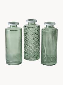 Kleine vazen Adore van glas, set van 3, Glas, geverfd, Groen, transparant, zilverkleurig, Ø 5 x H 13 cm