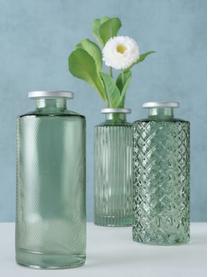Komplet wazonów ze szkła Adore, 3 elem., Szkło barwione, Zielony, transparentny, odcienie srebrnego, Ø 5 x W 13 cm