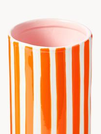 Handbemalte Vase Ray aus Porzellan, H 29 cm, Porzellan, Orange, Off White, Hellrosa, Ø 8 x H 29 cm