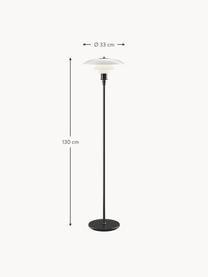 Kleine vloerlamp PH 3½-2½, mondgeblazen, Lampenkap: opaalglas, mondgeblazen, Lampvoet: messing, gemetalliseerd, Zwart, wit, H 130 cm