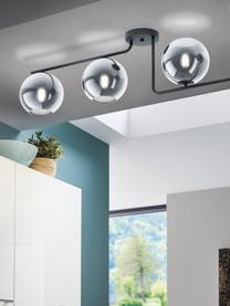 Grote Design plafondlamp Marojales van glas, Baldakijn: gecoat staal, Zwart, grijs, transparant, B 122 x H 28 cm