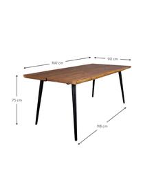 Eettafel Alagon met boomrand design, verkrijgbaar in verschillende maten, Tafelblad: MDF, walnoothoutfineer, g, Poten: gepoedercoat staal, Walnoothoutfineer, B 160 x D 90 cm